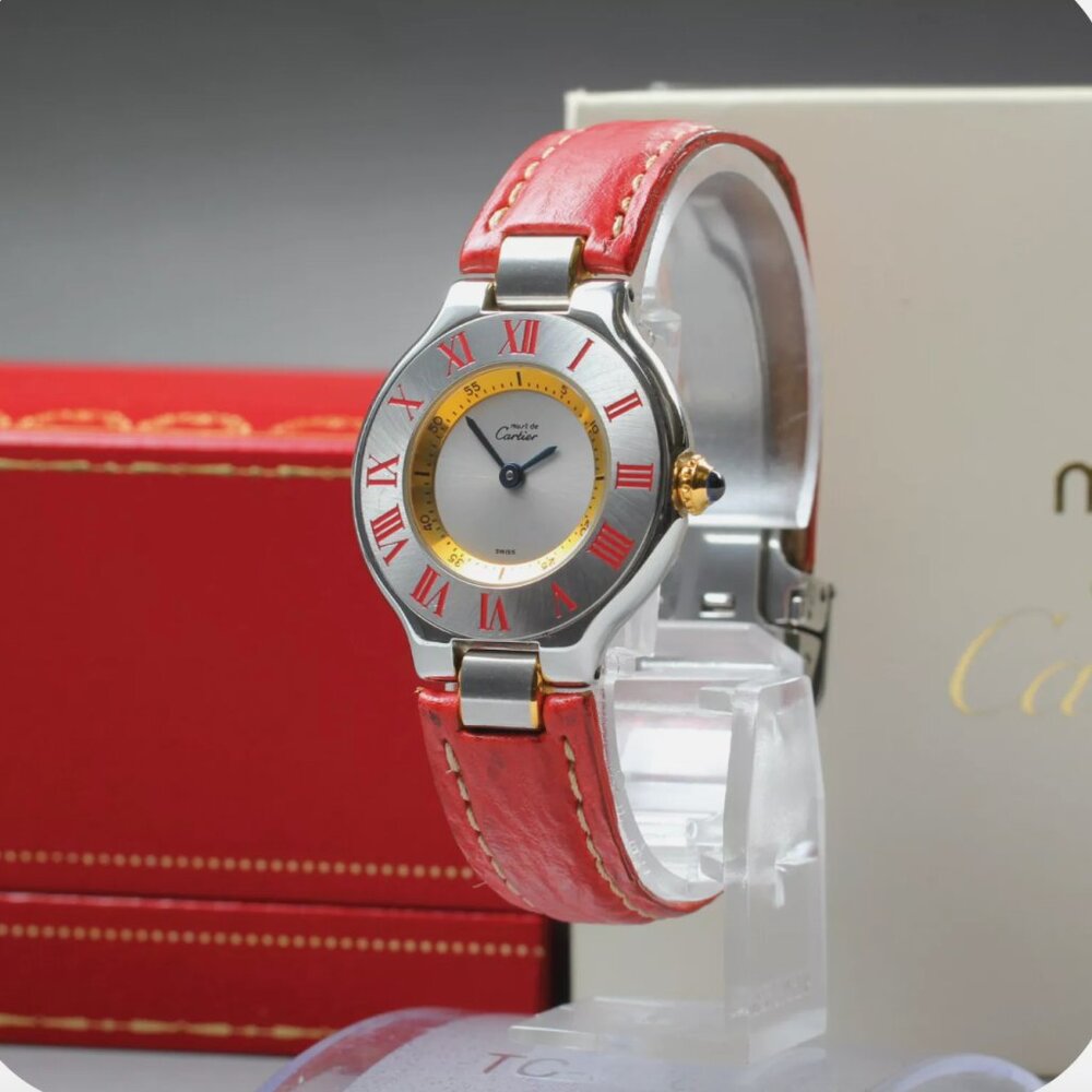 MINT! Cartier Women's 30mm Red Strap Watch FULL SET